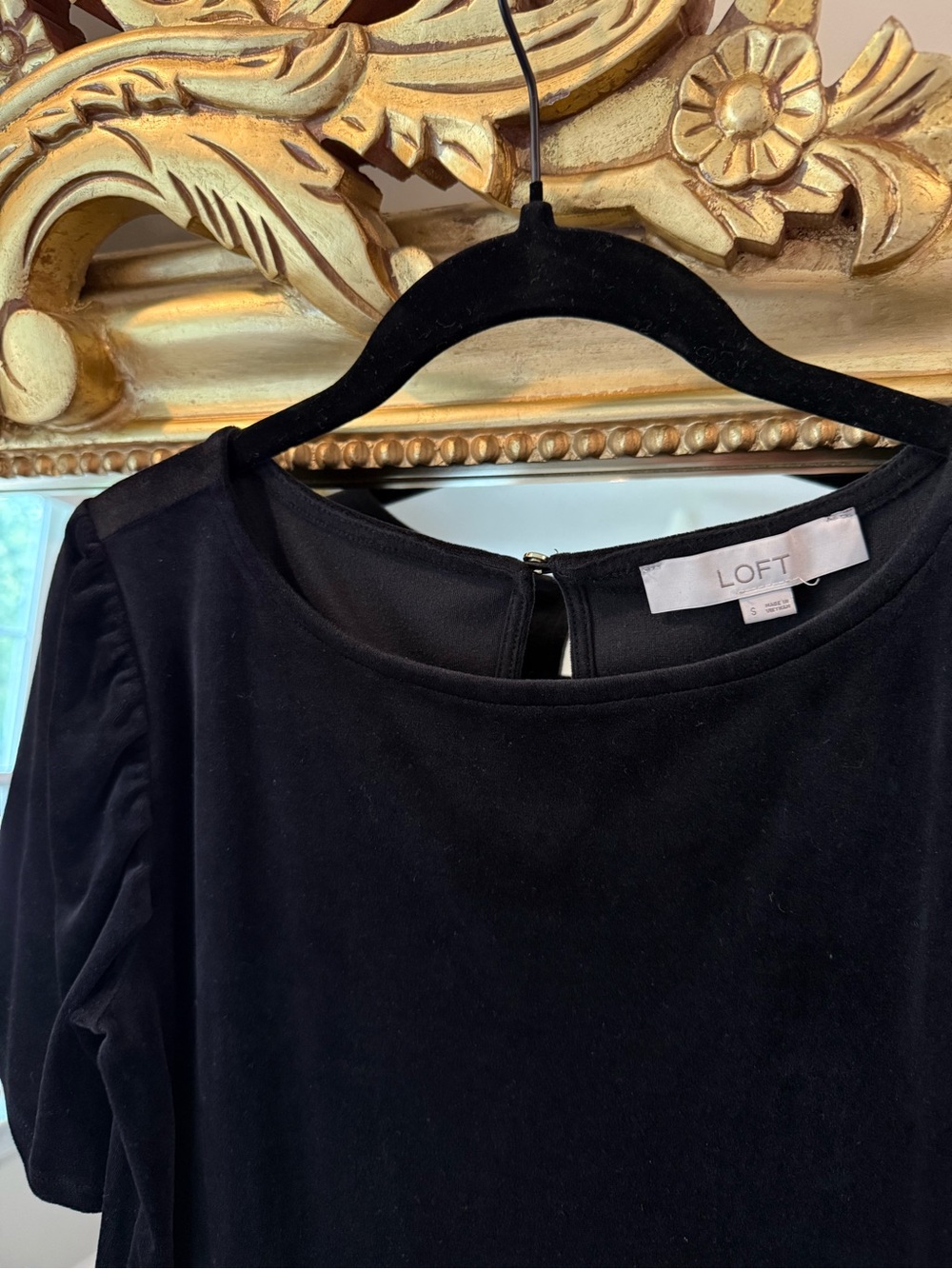 LOFT Black Velvet Short Sleeve Crewneck Top